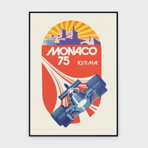 Monacos Grand Prix Formel 1 1975 Original Vintage Poster, DIREKT NEDLADDNING, Racing Formel 1-bana Motorsport Poster Konst - Poster #0063