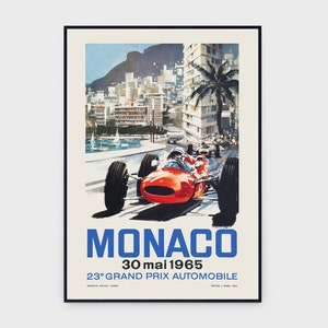 Cartel vintage original del Gran Premio de Mónaco de Fórmula 1 de 1965, DESCARGA INSTANTE, Arte del cartel de carreras del circuito de Fórmula 1 de carreras - Cartel #0031