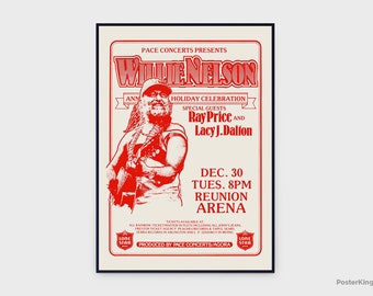 Willie Nelson Reunion Arena Dallas 1980 Concert Original Vintage Poster, INSTANT DOWNLOAD, Singer Band Concert Music Art - Poster #0032