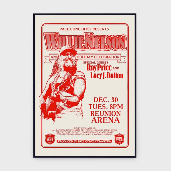 Willie Nelson Reunion Arena Dallas 1980 Concert Original vintage Poster, INSTANT DOWNLOAD, Singer Band Concert Music Art - Poster #0032