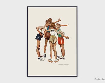 Portfólio de esportes de basquete de Norman Rockwell pôster vintage original, download instantâneo, arte de ilustração de esportes americanos - pôster #0054