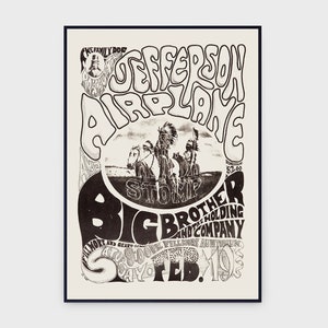 Jefferson Airplane Fillmore Auditorium California 1966 Concert Original Vintage Poster, INSTANT DOWNLOAD, Singer Band Concert - Poster #0104