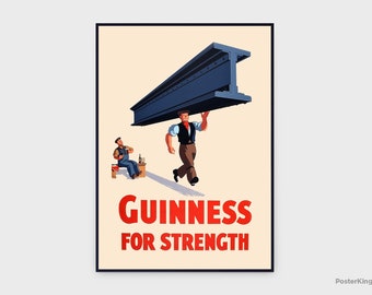 Guinness For Strength (feixe de aço) pôster vintage original, download instantâneo, pôster de cerveja, arte de bebida Guinness, arte de cerveja - pôster #0010