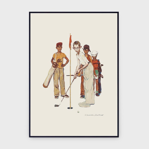 Norman Rockwell Golf Sports Portfolio Original Vintage Poster, INSTANT DOWNLOAD, American Sports Illustration Art - Poster #0052