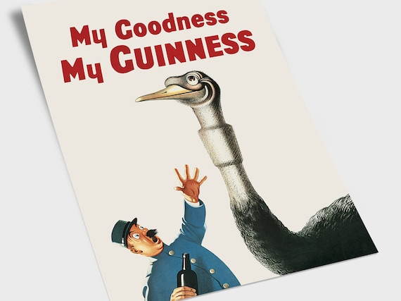 GUINNESS STOUT Vintage Beer Clear GLASS Ostrich 1990 MALAYSIA 5.5" My Goodness 