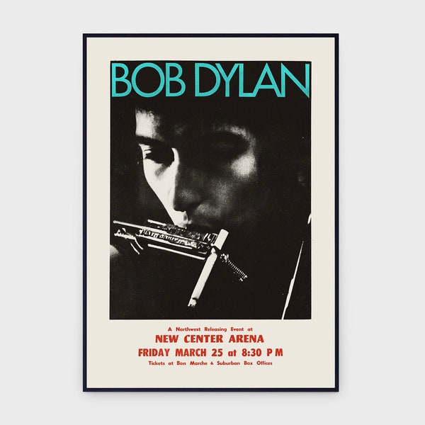 Bob Dylan New Center Arena Seattle 1966 Concert Original Vintage Poster, INSTANT DOWNLOAD, Singer Band Concert Music Art - Poster #0025