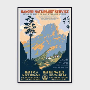 Parque Nacional Big Bend 1940 Viaje Original Vintage Cartel, DESCARGA INSTANTE, América, EE.UU., Animales, Naturaleza - Cartel #0191