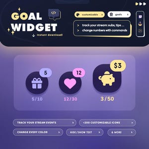 Goal Widget | Events Tracker | Minimal Goal for Twitch Streamers | Customizable | Streamelements OBS