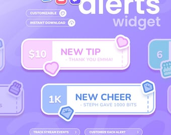 Alert Box Widget | Twitch, Youtube & Ko-fi | (43) Icons | Customizable widget | StreamElements OBS Streamlabs