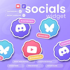 Badge Social Media Rotator Widget | Twitch & Youtube | (37) Icons | Customizable widget | StreamElements OBS Streamlabs