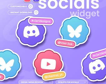 Badge Social Media Rotator Widget | Twitch & Youtube | (37) Icons | Customizable widget | StreamElements OBS Streamlabs