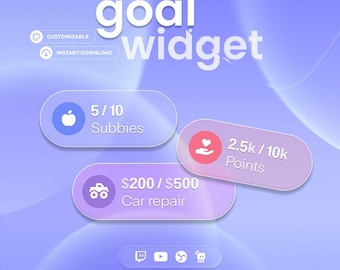 Frosted Glass Goal Widget | Twitch, Youtube & Ko-fi | +300 Icons | Customizable widget | StreamElements OBS StreamlabsStreamlabs
