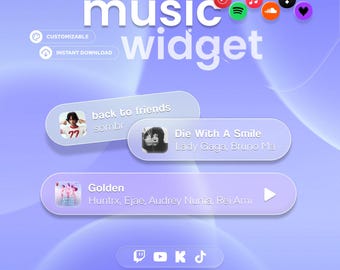 Frosted Glass Music Widget | Twitch, Youtube, Kick & Tiktok | Customizable | StreamElements OBS Streamlabs