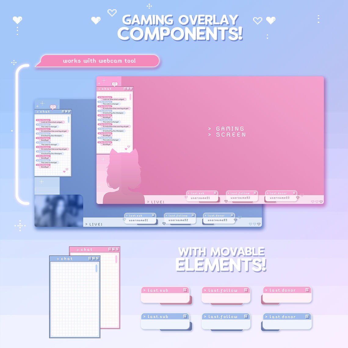 Pixel Kitty Animated Stream Overlay Pack & Chat Widget Animated Screens ...
