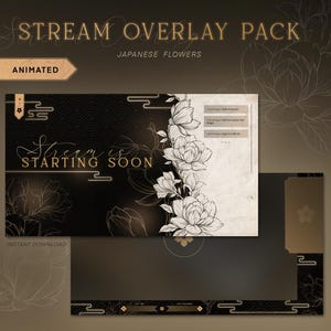 Japanese Flowers | Animated Stream Overlay Pack | Animated Screens | Twitch design | VTuber assets | Elegant japanese gold aesthetic