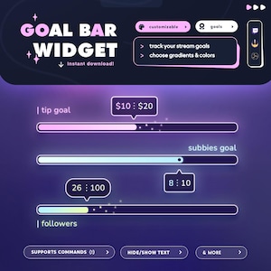 Gradient Bar Goal Widget | Twitch | Chat Commands | Customizable | StreamElements OBS Streamlabs