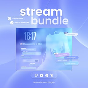 Frosted Glass Stream Bundle - Chatt, Musikwidget, Målwidget, Klocka och Bakgrund | Twitch och Youtube
