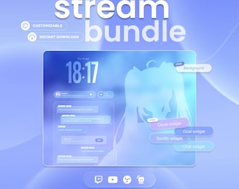 Frosted Glass Stream Bundle - Chat, Music Widget, Goal Widget, Clock and Background | Twitch & Youtube