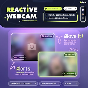 Reaktives Webccam Widget | Zucken | 30 Icons und Chat-Kommandos | StreamElements OBS Streamlabs