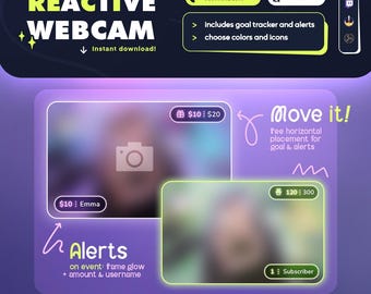 Reactive Webccam Widget | Twitch | 30 Icons and Chat Commands | StreamElements OBS Streamlabs