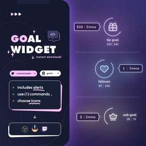 Round Goal Widget with Alerts | Twitch | 30 Icons, Confetti and Chat Commands | StreamElements OBS Streamlabs