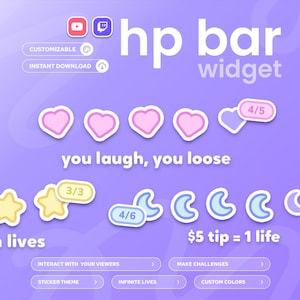 Health Bar Widget | Twitch & Youtube | (42) Icons | Customizable widget | StreamElements OBS Streamlabs