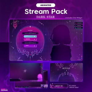 Pacchetto Streaming Dark Star / Pacchetto Overlay Stream Animato / Schermate Animate / Twitch / Risorse VTuber / Estetica Guardiano Stellare / Halloween