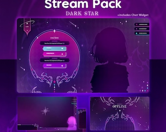 Dark Star Stream Pack | Animated Stream Overlay Pack | Animated Screens | Twitch | VTuber assets | Star guardian aesthetic | Halloween