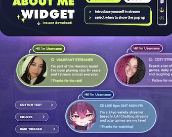 Über mich Pop-up-Widget | Twitch Raids | 30 Icons und Chat-Kommandos | StreamElements OBS Streamlabs