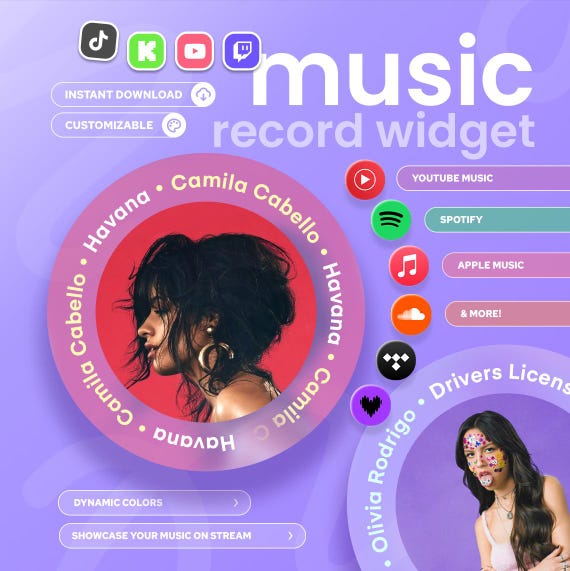 Record Player Music Widget | Twitch, Youtube, Kick & Tiktok | Customizable | StreamElements OBS Streamlabs