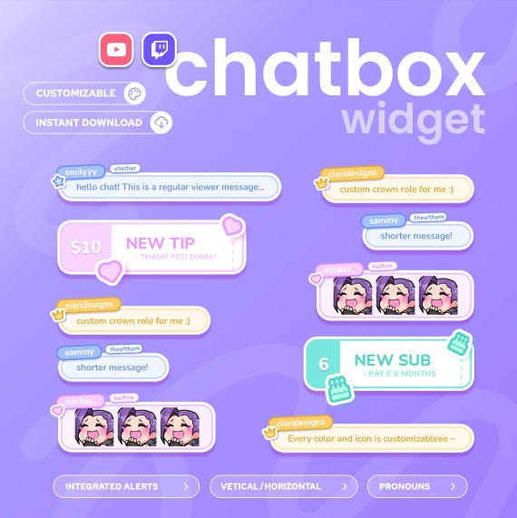 Sticker Chat Widget | Twitch & Youtube |  Customizable | Chat with Alerts |  StreamElements OBS Streamlabs