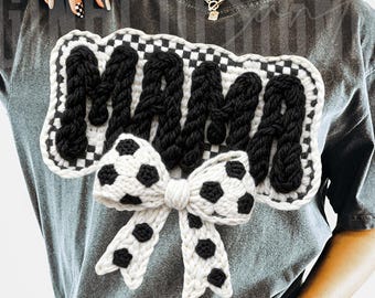 Yarn Soccer Mama PNG, Faux Crochet Soccer Bow PNG, Cozy Knit Soccer Design, Sporty Mom PNG, Game Day Mom Sublimation Digital Download
