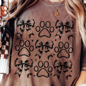 Hondenpootafdruk met bogen Svg, hond moeder coquette Svg, huisdier moeder Svg, sublimatie overdracht hondenliefhebber cadeau ontwerp digitaal bestand direct downloaden