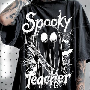 Halloween-gruseliger Lehrer Png Sublimation Funnt Shirt Design, Erzieher-Geist mit Bleistift Schulleben Png, Oktober Schulgeist Grafik
