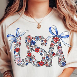 Coquette USA png, bloemen patriottisch 4 juli png sublimatieontwerp, bloemen Amerikaanse coquette Bow png, Happy Fourth Of July png