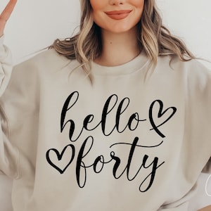 Hallo 40 Geburtstags-Svg-Datei für Cricut, Cut, Schneidbare Dateien, Plotter-Dateien / Hello Forty svg Silhouette Cameo, Studio / Png, Eps, Dxf, Pdf