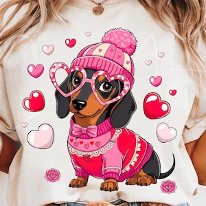 Dackel Hund, Dackel Png, Valentinstag Hundemama Png, Weiner Hund Png, Pink Love Welpe Clipart für Bastler