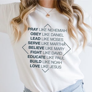 Orar como Nehemías SVG / Amor como Jesús Archivos svg para camisas y Cricut / Diseños de camisas de mujeres cristianas / Uso comercial / Escritura Svg