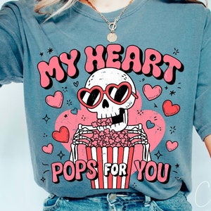 Grappige Valentijnsdag png, mijn hart knalt voor jou png, retro Valentijn skelet png sublimatie T-shirt ontwerpen digitaal bestand direct downloaden