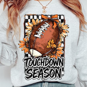 Football Touchdown Season Png, Game Day Sublimation Shirt Design, Fall Sports Retro Checkered Grunge Style with Flowers Digital Download