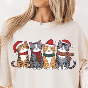 Chats de Noël Png, mignons chats de Noël avec chapeau de père Noël Png Clipart, T-shirt chat de vacances, mug dessins fichier numérique téléchargement immédiat