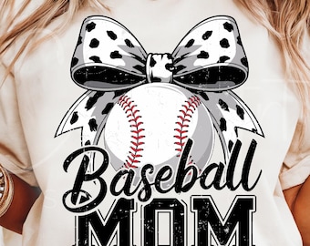 Baseball Mom PNG: Polka Dot Bow Design (Digital Download)