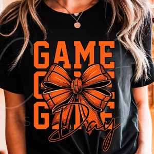 Basketball Game Day png, retro coquette bow png, hoogwaardige sport clipart, basketbalthema ontwerp voor T-shirts, ambachten DIY sublimatie