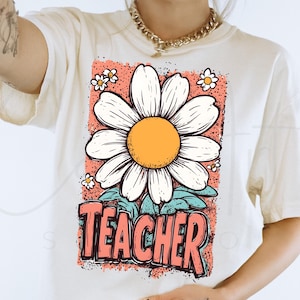 Zurück zu Schullehrer Png, Retro Blumen Lehrer Sublimations-Shirt Design, Lehrer Wertschätzung Tag Png, trendige Erzieher Grafik digital