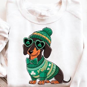 Png de chien teckel de la Saint-Patrick, conception de sublimation de chien porte-bonheur Art clipart de teckel mignon St. Paddy, vacances de mars mignon Png art numérique