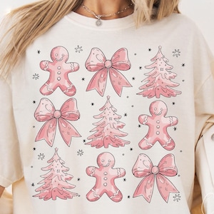 Coquette de Noël PNG : Clipart rétro arbre rose et pain d&#39;épice (téléchargement numérique)