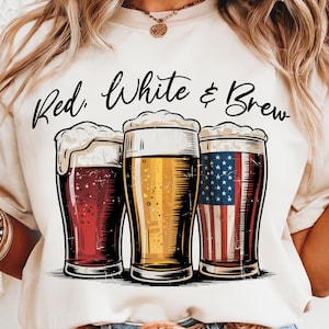 Red White and Brew png, Fourth Of July-bier png, bierliefhebbers 4 juli grafisch, Independence Day-shirt png, patriottisch bier png-ontwerp