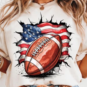 Bandera de fútbol americano PNG: diseño de sublimación de fútbol grunge patriótico, clipart del día del juego en EE. UU., imprimible deportivo del 4 de julio para camisetas