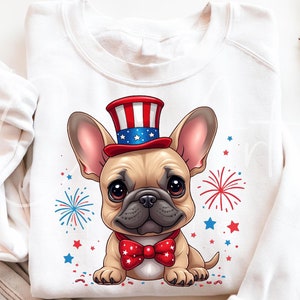 Bouledogue Français patriotique PNG, Clipart chien 4 juillet, Frenchie avec design en sublimation étoiles et rayures, drapeau américain chien numérique