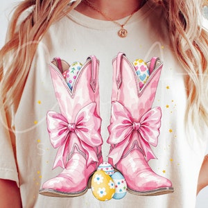Ostern Cowboy Boots PNG-Datei, Western Ostern Sublimation PNG, Pinke Stiefel mit Ostereiern Clipart, Land Ostern Digitaler Download
